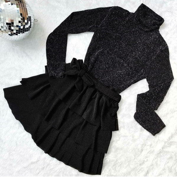 Glitter Ruffle Skirt Black