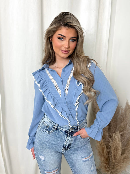 Ruffle Blouse Jade Blue
